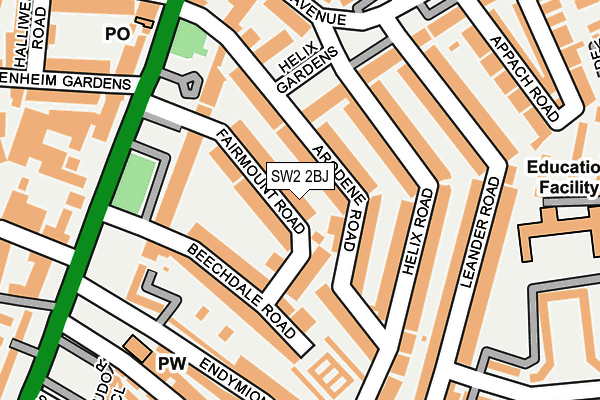SW2 2BJ map - OS OpenMap – Local (Ordnance Survey)