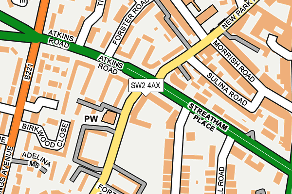 SW2 4AX map - OS OpenMap – Local (Ordnance Survey)