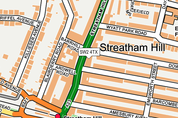 SW2 4TX map - OS OpenMap – Local (Ordnance Survey)