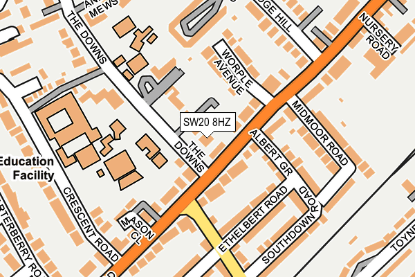 SW20 8HZ map - OS OpenMap – Local (Ordnance Survey)