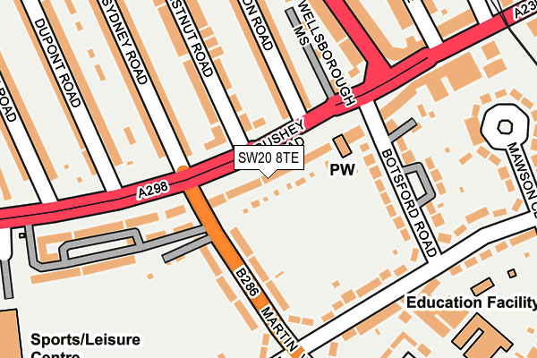 SW20 8TE map - OS OpenMap – Local (Ordnance Survey)