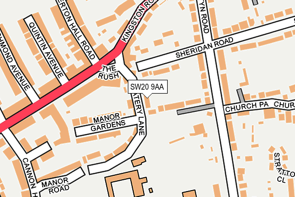 SW20 9AA map - OS OpenMap – Local (Ordnance Survey)