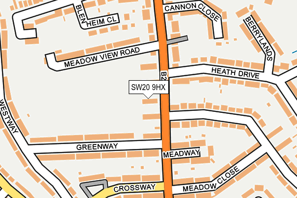 SW20 9HX map - OS OpenMap – Local (Ordnance Survey)