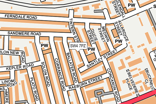 SW4 7PZ map - OS OpenMap – Local (Ordnance Survey)