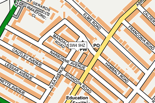 SW4 9HZ map - OS OpenMap – Local (Ordnance Survey)