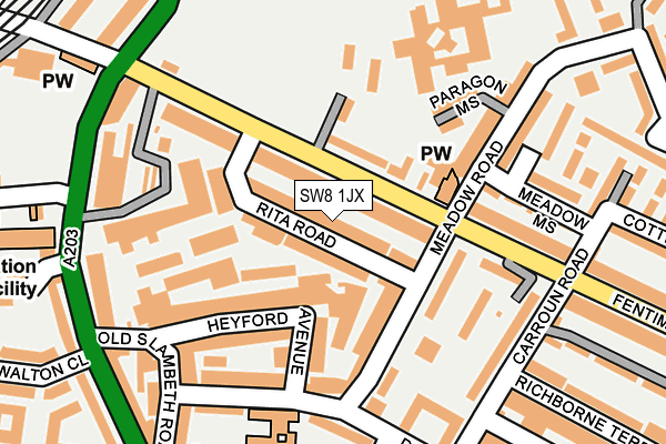 SW8 1JX map - OS OpenMap – Local (Ordnance Survey)