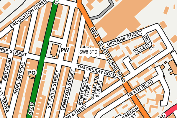 SW8 3TD map - OS OpenMap – Local (Ordnance Survey)