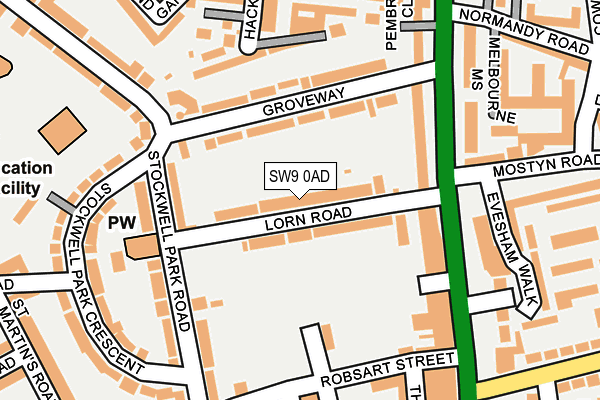 SW9 0AD map - OS OpenMap – Local (Ordnance Survey)