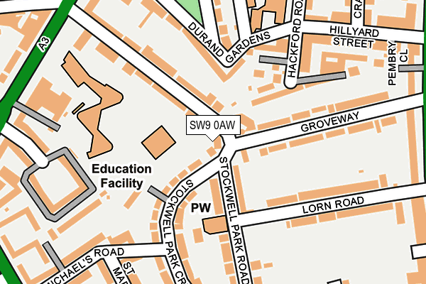 SW9 0AW map - OS OpenMap – Local (Ordnance Survey)