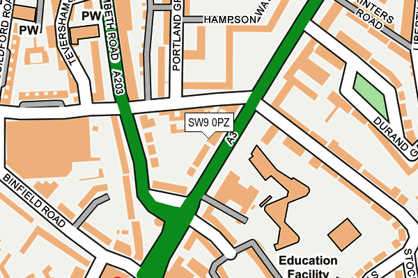 SW9 0PZ map - OS OpenMap – Local (Ordnance Survey)