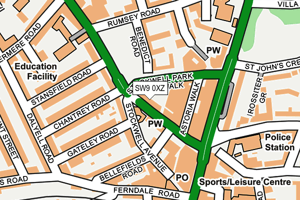 SW9 0XZ map - OS OpenMap – Local (Ordnance Survey)