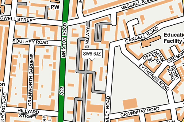 SW9 6JZ map - OS OpenMap – Local (Ordnance Survey)