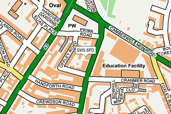 SW9 8PD map - OS OpenMap – Local (Ordnance Survey)