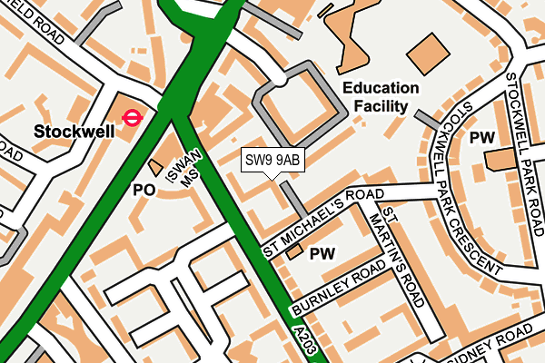 SW9 9AB map - OS OpenMap – Local (Ordnance Survey)