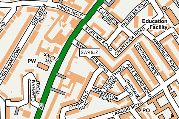 SW9 9JZ map - OS OpenMap – Local (Ordnance Survey)