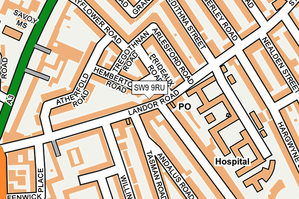 SW9 9RU map - OS OpenMap – Local (Ordnance Survey)