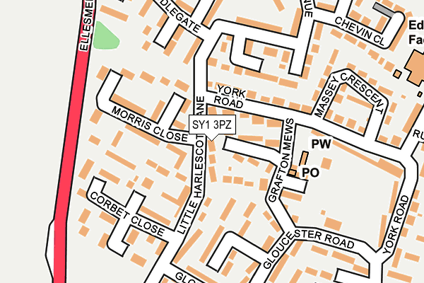 SY1 3PZ map - OS OpenMap – Local (Ordnance Survey)