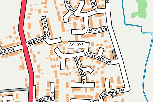 SY1 3YZ map - OS OpenMap – Local (Ordnance Survey)