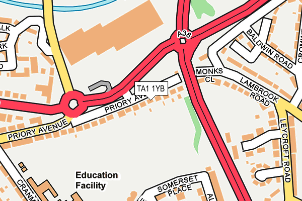 TA1 1YB map - OS OpenMap – Local (Ordnance Survey)