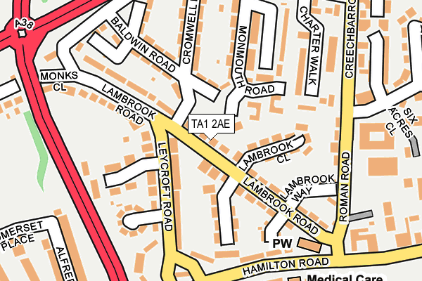 TA1 2AE map - OS OpenMap – Local (Ordnance Survey)