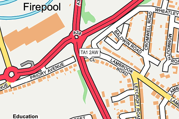 TA1 2AW map - OS OpenMap – Local (Ordnance Survey)