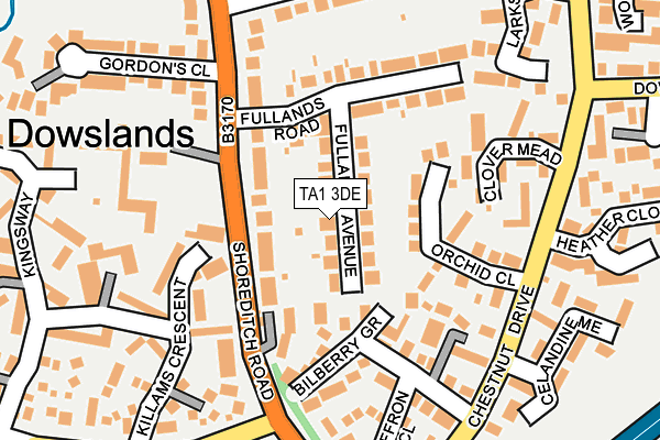 TA1 3DE map - OS OpenMap – Local (Ordnance Survey)