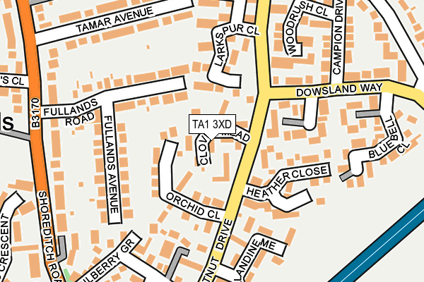 TA1 3XD map - OS OpenMap – Local (Ordnance Survey)