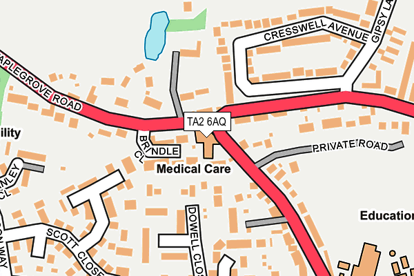 TA2 6AQ map - OS OpenMap – Local (Ordnance Survey)