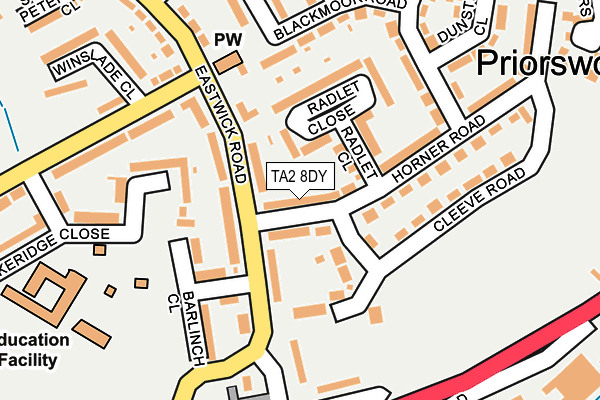 TA2 8DY map - OS OpenMap – Local (Ordnance Survey)