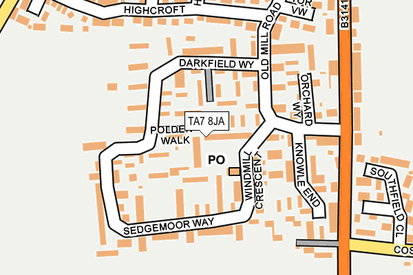 TA7 8JA map - OS OpenMap – Local (Ordnance Survey)
