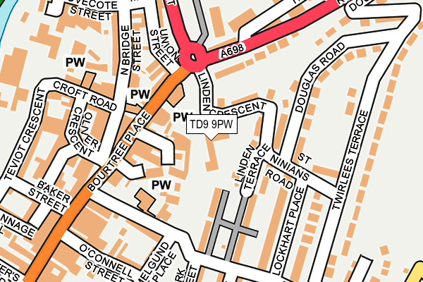 TD9 9PW map - OS OpenMap – Local (Ordnance Survey)