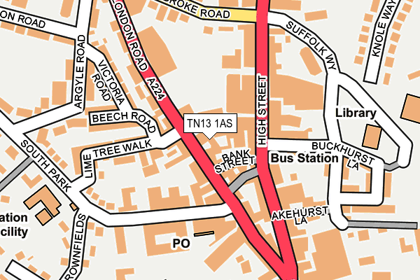 TN13 1AS map - OS OpenMap – Local (Ordnance Survey)