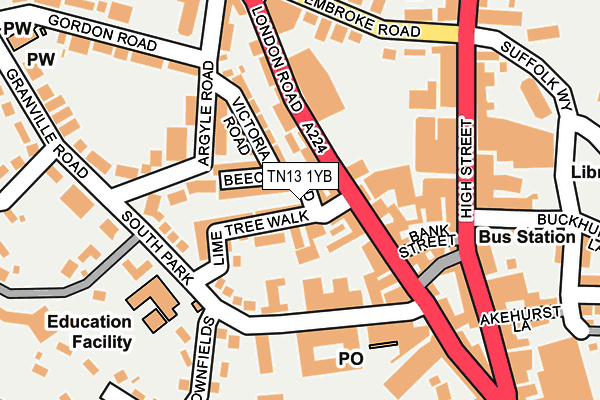 TN13 1YB map - OS OpenMap – Local (Ordnance Survey)