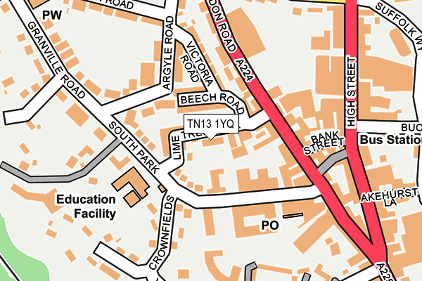 TN13 1YQ map - OS OpenMap – Local (Ordnance Survey)