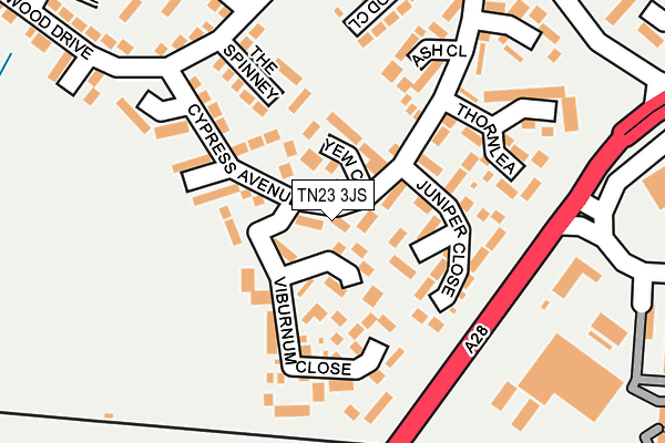 TN23 3JS map - OS OpenMap – Local (Ordnance Survey)