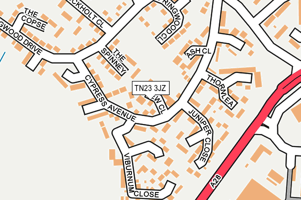 TN23 3JZ map - OS OpenMap – Local (Ordnance Survey)