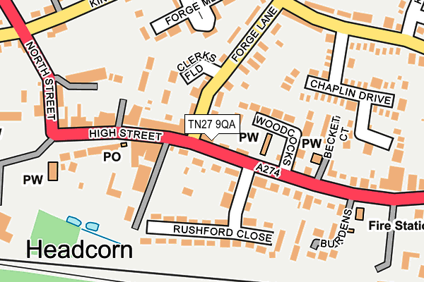 TN27 9QA map - OS OpenMap – Local (Ordnance Survey)
