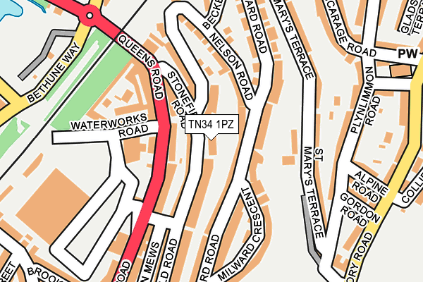 TN34 1PZ map - OS OpenMap – Local (Ordnance Survey)