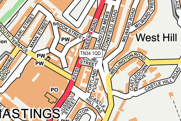 TN34 1QD map - OS OpenMap – Local (Ordnance Survey)