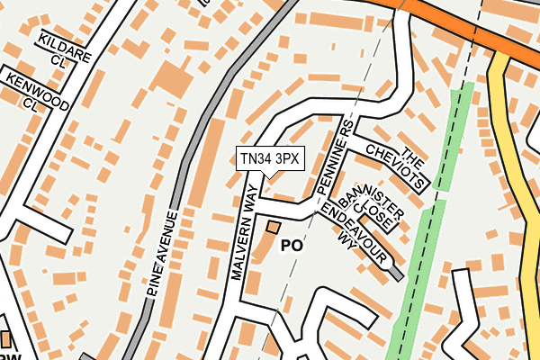 TN34 3PX map - OS OpenMap – Local (Ordnance Survey)