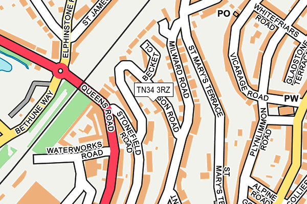 TN34 3RZ map - OS OpenMap – Local (Ordnance Survey)