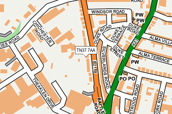 TN37 7AA map - OS OpenMap – Local (Ordnance Survey)