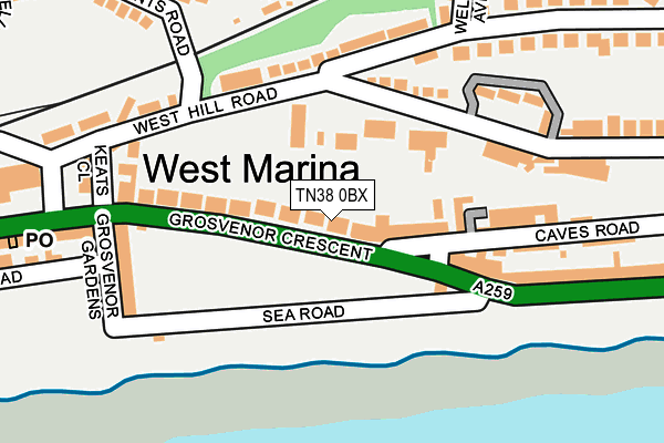 TN38 0BX map - OS OpenMap – Local (Ordnance Survey)