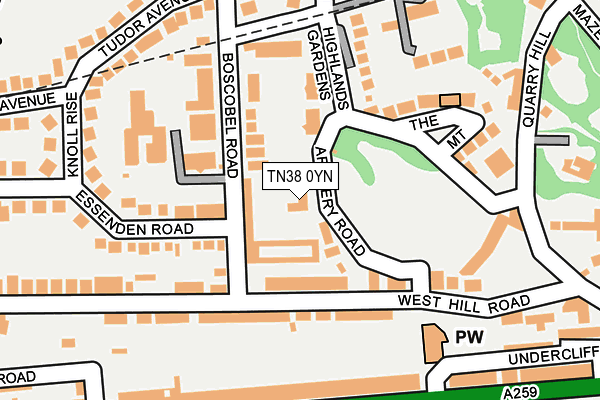 TN38 0YN map - OS OpenMap – Local (Ordnance Survey)