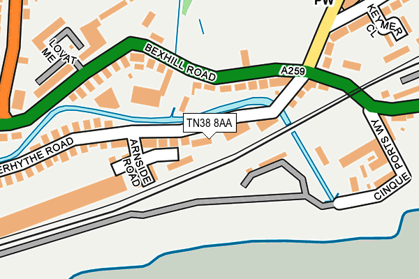 TN38 8AA map - OS OpenMap – Local (Ordnance Survey)