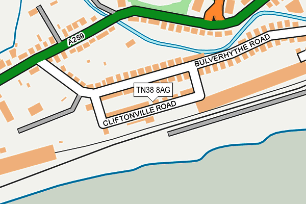 TN38 8AG map - OS OpenMap – Local (Ordnance Survey)