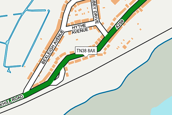 TN38 8AX map - OS OpenMap – Local (Ordnance Survey)