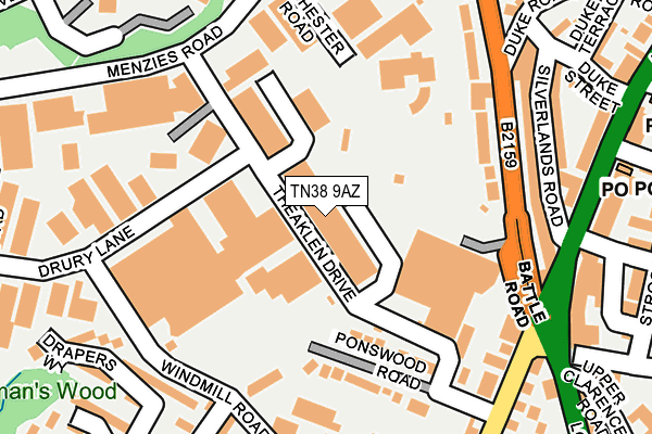 TN38 9AZ map - OS OpenMap – Local (Ordnance Survey)