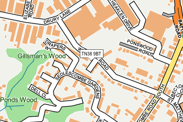 TN38 9BT map - OS OpenMap – Local (Ordnance Survey)