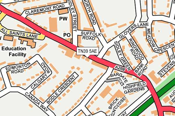 TN39 5AE map - OS OpenMap – Local (Ordnance Survey)